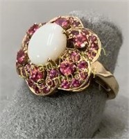 10kt Gold Opal and Pink Tourmaline Ring sz 9