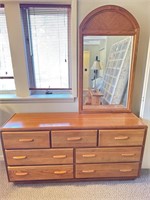 Oak 7 drawer dresser and mirror 63 inches wide