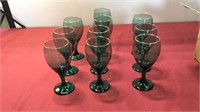 10 pc. Wine glasses green with gold trim