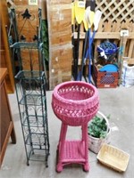 Pink wicker patio plant stand, 29" tall -