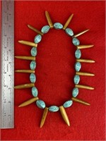 Buffalo Tooth & Turquoise Necklace    Indian Artif