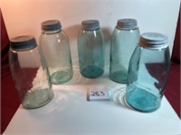 5-1/2gal Ball/Mason jars, blue green w/zinc lids