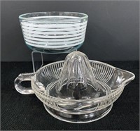 Pyrex Striped Bowl/Vtg Lemon/Lime Glass Juicer