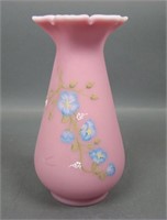 Fenton /Wagner Dusty Rose Floral Decorated Vase