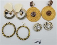Four Pairs Animal Print Pierced Earrings