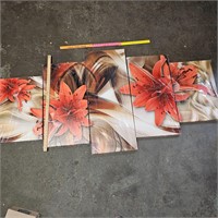 Red Flower on Canvas (5-Pieces)