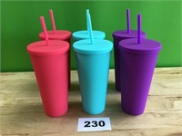 22 fl oz Colorful Tumblers with Straws lot of 6