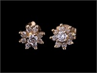 14K Gold Diamond Stud Earrings, Approx 1 CT