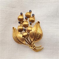 18K Tiffany Lily of Valley Brooch Sapphires