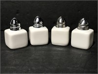 Petite white ceramic square shakers