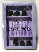 Glass mouth blown olive picks - set of six
