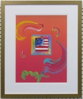 FLAG ON PINK GICLEE BY PETER MAX