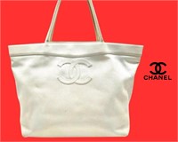 Chanel Vintage XL White Leather Caviar Tote