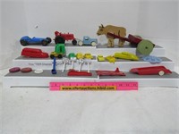 Vintage Plastic Toys  - Wooden Cow and Cart