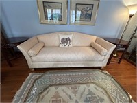 MCM WHITE FORMAL SOFA WITH PILLOWS BRASS FEET