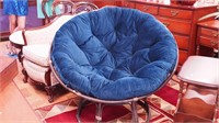 Papa-san chair with blue velvet tufted cushion,