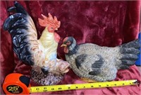 2 Ceramic Chicken figures Rooster&Hen