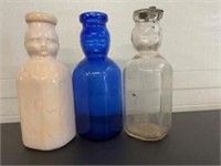 Antique Babyface milk bottles . Cobalt, blue,