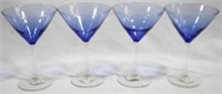 4 Blue Top Martini Glasses, 12oz