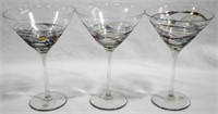 3 Art Glass K & K Martini Stems, 8"