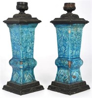 Pair of Majolica Chinese Candlesticks.