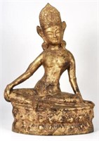 Lg. Gold-Painted Iron Thai Seated Buddha Figure.