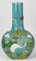 Chinese High Glaze Majolica Large Vase, Holed.
