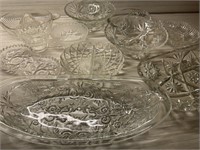 VTG CLEAR CUT GLASS NUT DISHES & FOOTED DISHES