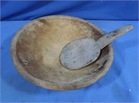 Antique Wooden Dough Bowl w/Paddle