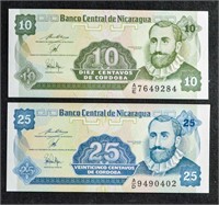 BANK OF NICARAGUA BANK NOTES BILLS 10 25 CENTAVOS