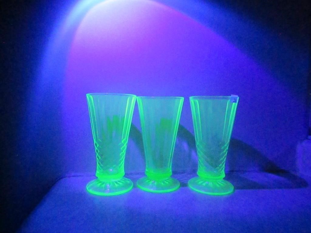 3 URANIUM GLASS ICE CREAM SUNDAE DISHES