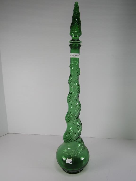 GREEN GLASS GENIE BOTTLE - 22" TALL