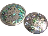 2 Mexican Sterling/Abalone Brooches 24.5g TW