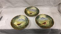 3 Limoges bird plates