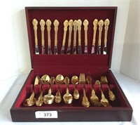 Gold-tone Silver Plate Flatware Set w/ Case