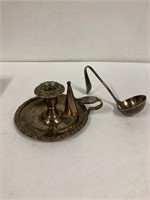 Candle stick holder and ladle. Silver plated