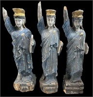 Three Statue of Liberty Carved Wood Sculptures.