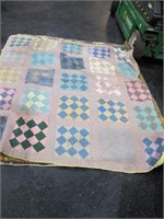 PINK BLUE GREEN SQUARES QUILT