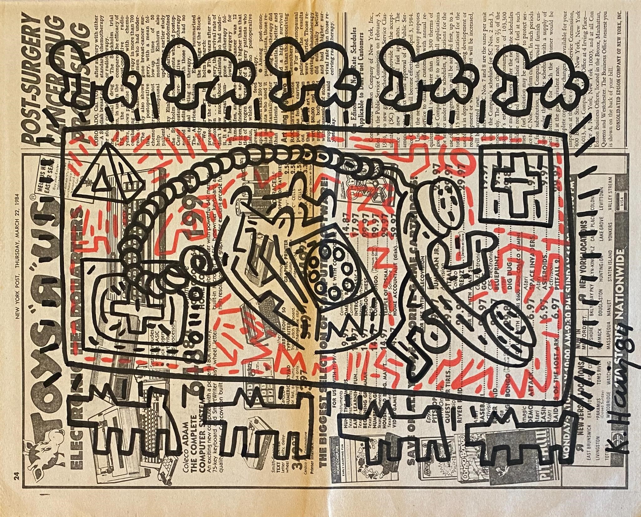 Keith Haring Original Newspaper drawing Certified