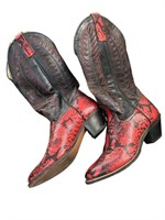 Red Faux Snakeskin Cowboy Boots Sz 8.5 M