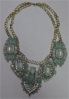 Vintage Gold Toned Green & White Necklace