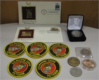 15 Military Medals, Patches, Stamps & Coins