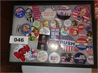 DISPLAY CASE OF PRESIDENTIAL BUTTONS- BUSH JACKSON