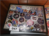 DISPLAY CASE OF PRESIDENTIAL BUTTONS-ROMNEY PEROT