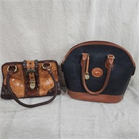 Two purses, one a vintage Dooney & Bourke