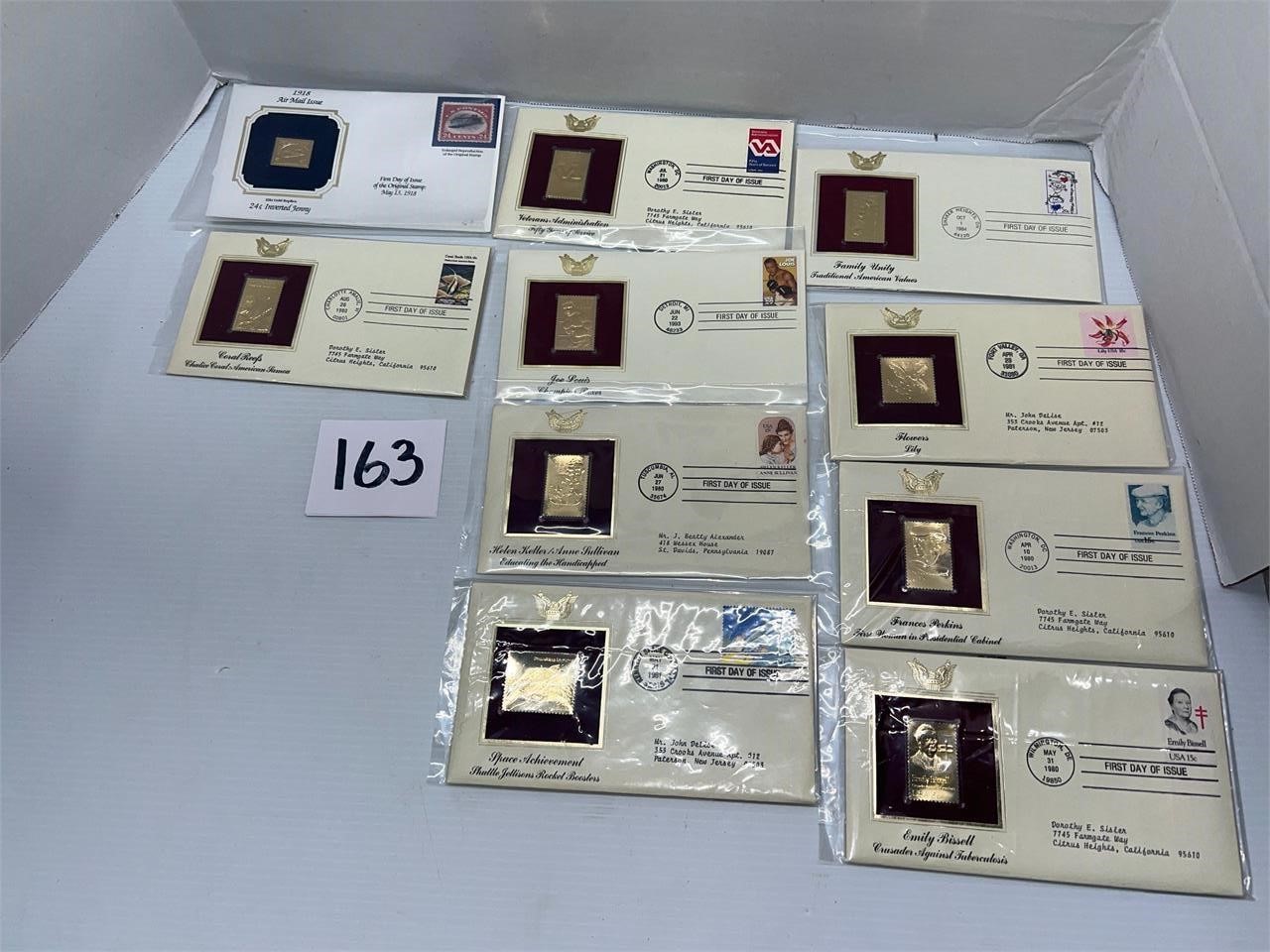 (10) 22KT GOLD REPLICAS STAMPS FIRST DAY ISSUE