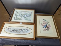 3 Framed Bird Paintings