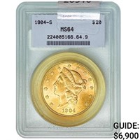 1904-S $20 Gold Double Eagle TCGS MS64