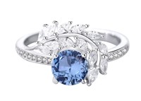 925S 1.0ct Moissanite Diamond Blue Leaf Ring