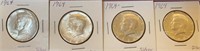 (4) 1964 Kennedy Silver Half Dollars